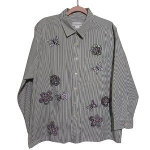 Draper's and Damon's Womens Vintage Embroidered Button Down Blouse Size XL